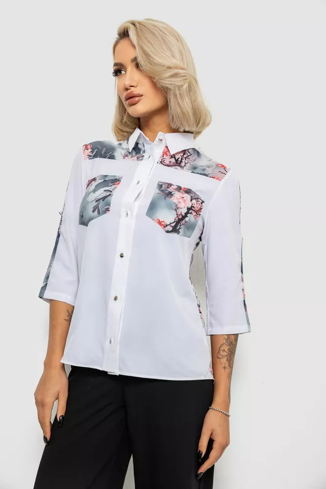Купить Рубашка классическая с принтом, цвет белый, 230R7212 - Фото №3