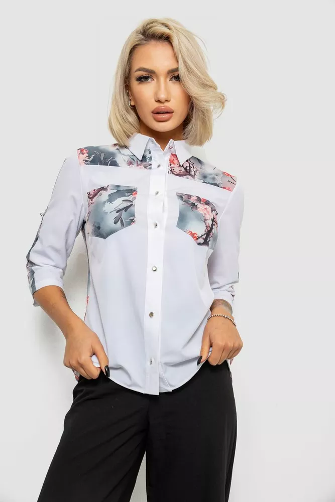 Купить Рубашка классическая с принтом, цвет белый, 230R7212 - Фото №1