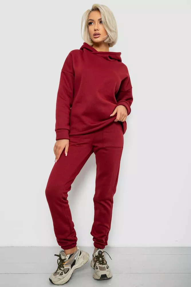 Купить Спортивный костюм женский на флисе, цвет бордовый, 257R88 - Фото №1