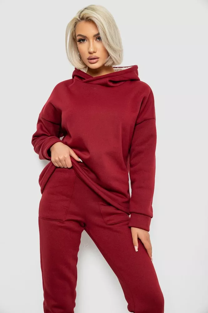 Купить Спортивный костюм женский на флисе, цвет бордовый, 257R88 - Фото №2