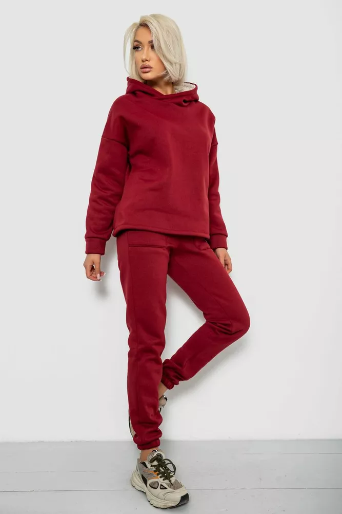 Купить Спортивный костюм женский на флисе, цвет бордовый, 257R88 - Фото №3
