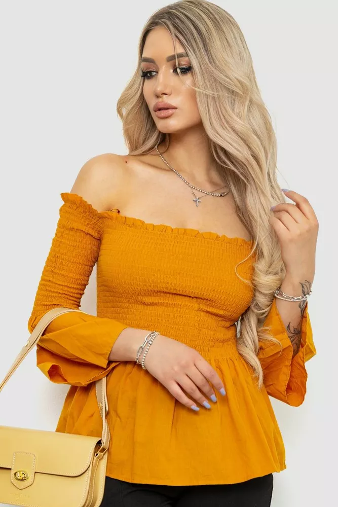 Купити Блуза однотонна, колір гірчичний, 244R254-1 оптом - Фото №1
