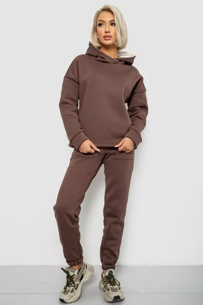 Спортивный костюм женский на флисе, цвет коричневый, 257R88