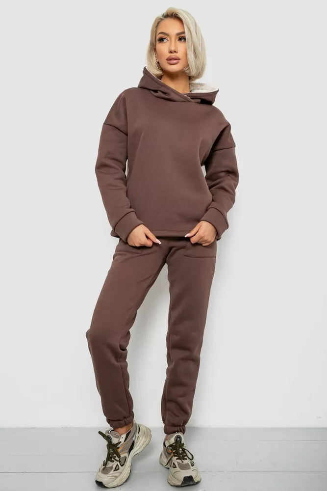 Купить Спортивный костюм женский на флисе, цвет коричневый, 257R88 - Фото №1