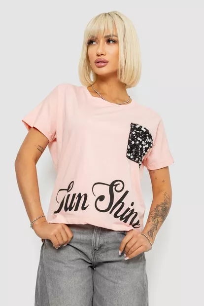 Футболка женская с принтом, цвет персиковый, 244R2057