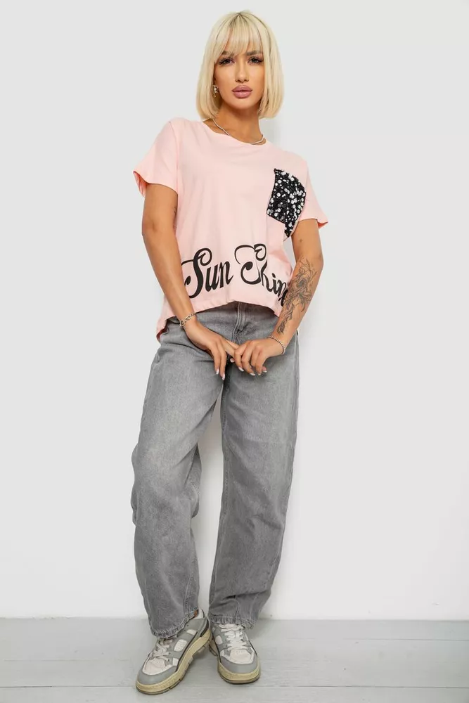 Купить Футболка женская с принтом, цвет персиковый, 244R2057 - Фото №2