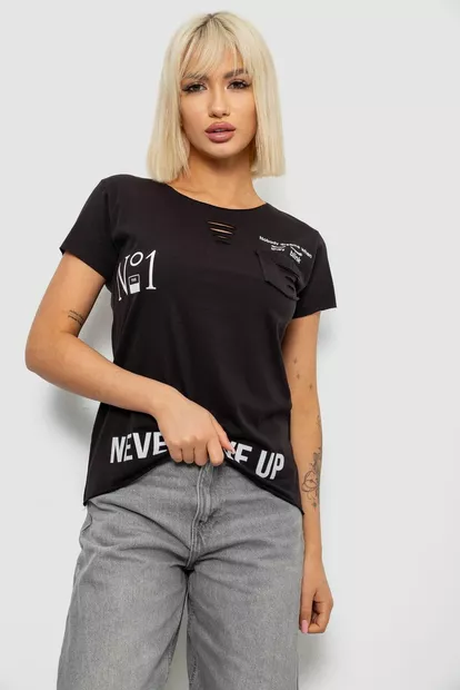 Футболка женская с принтом, цвет черный, 244R2214-6
