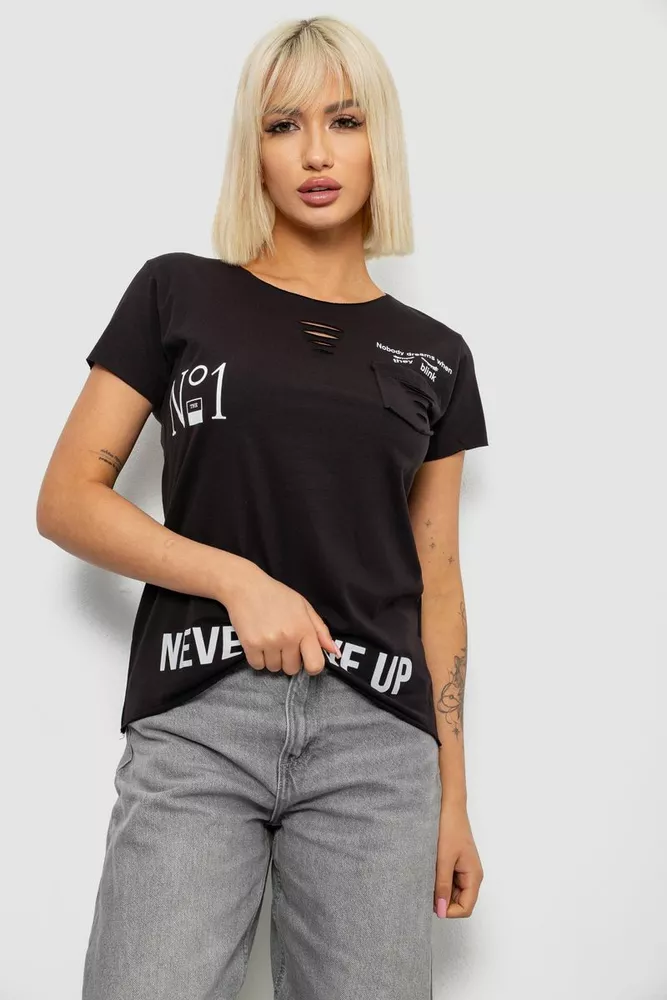 Купить Футболка женская с принтом, цвет черный, 244R2214-6 - Фото №1