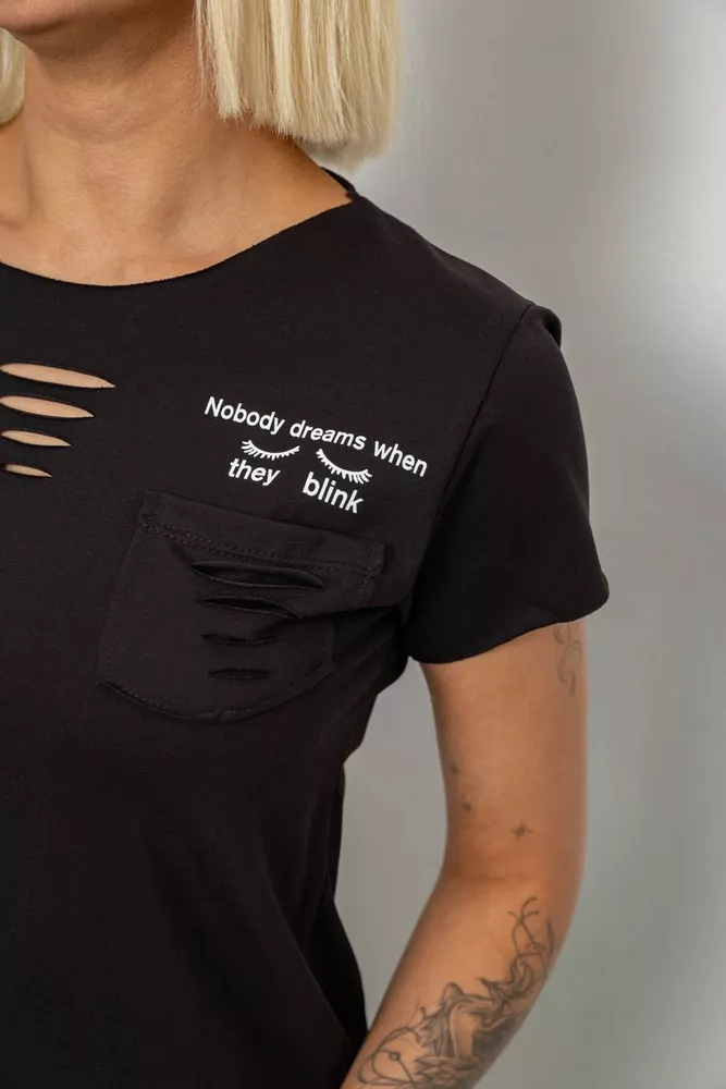 Купить Футболка женская с принтом, цвет черный, 244R2214-6 - Фото №5