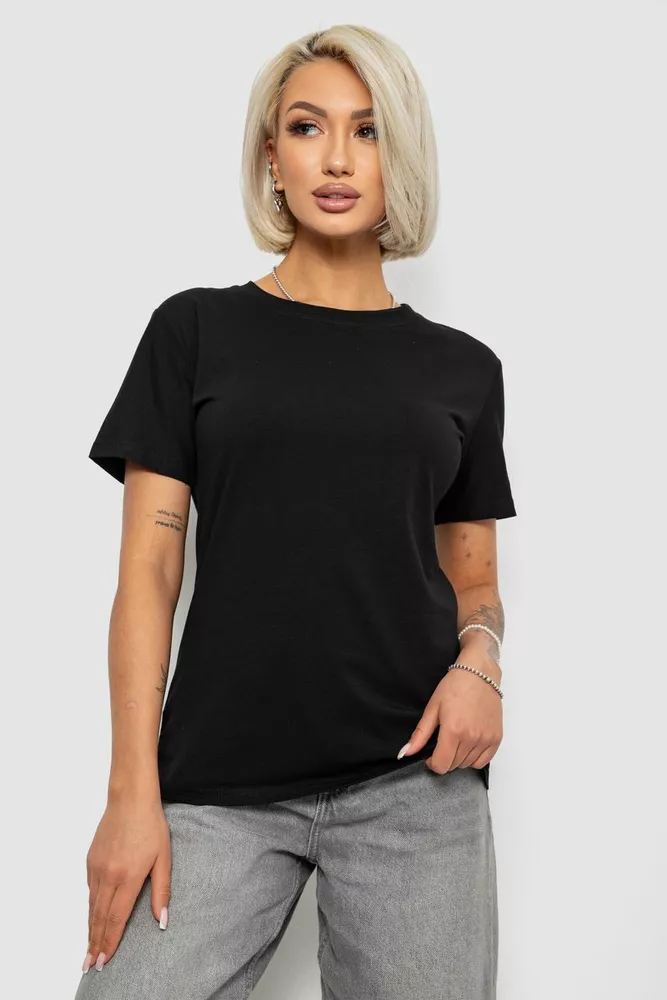 Купить Футболка женская однотонная, цвет черный, 204R3333 - Фото №1