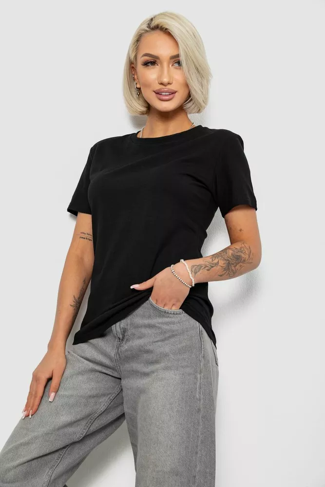 Купить Футболка женская однотонная, цвет черный, 204R3333 - Фото №3