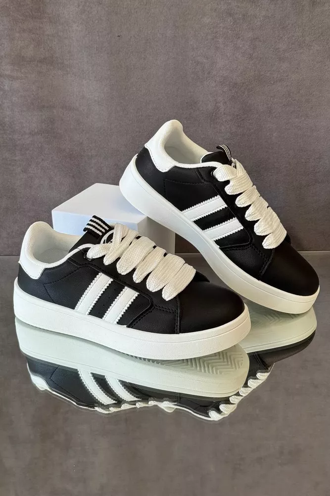 Купить Кроссовки женские экокожа, цвет черно-белый, 248RJH300-3 - Фото №3