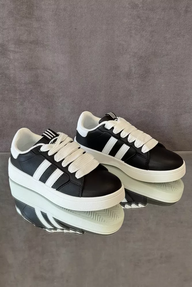 Купить Кроссовки женские экокожа, цвет черно-белый, 248RJH300-3 - Фото №1