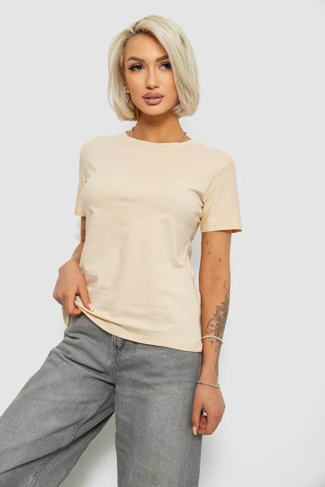 Купить Футболка женская однотонная, цвет светло-бежевый, 204R3333 - Фото №3