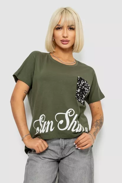 Футболка женская с принтом, цвет хаки, 244R2057