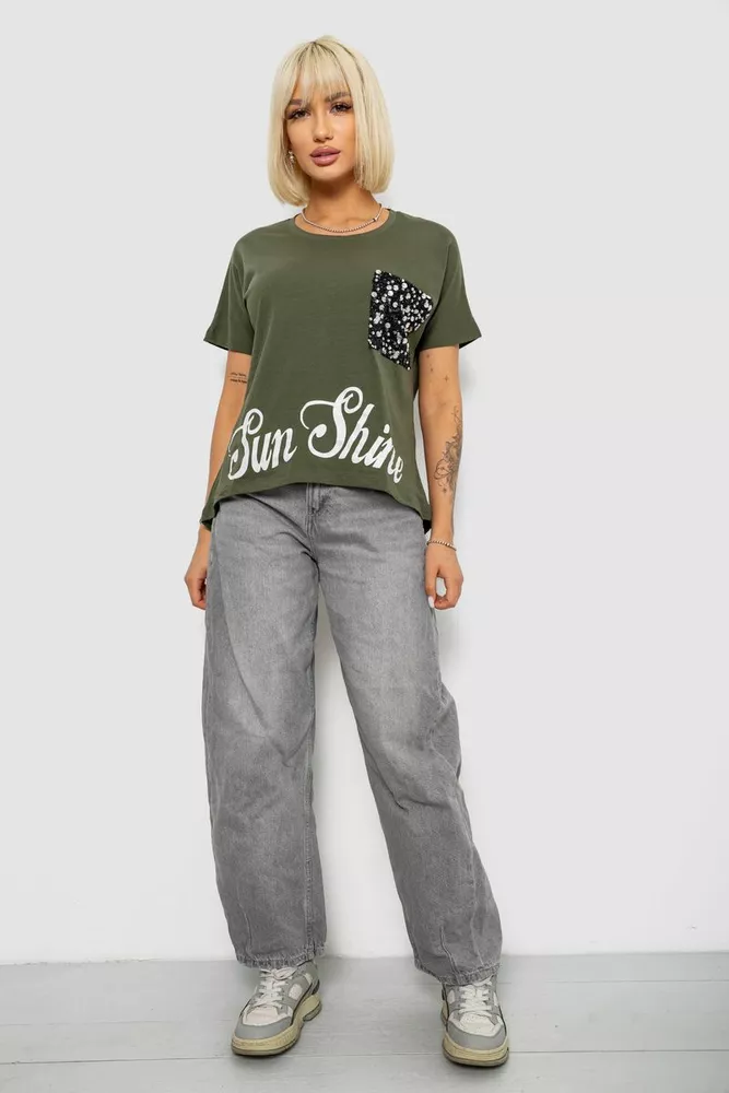 Купить Футболка женская с принтом, цвет хаки, 244R2057 - Фото №2