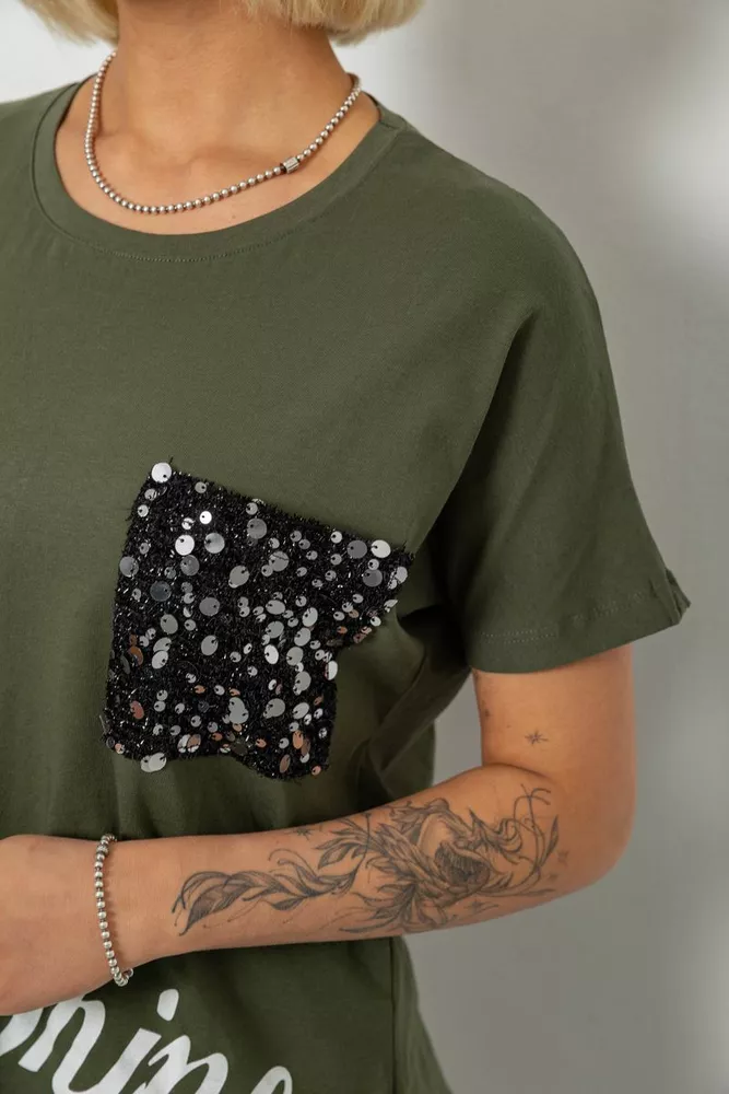 Купить Футболка женская с принтом, цвет хаки, 244R2057 - Фото №5