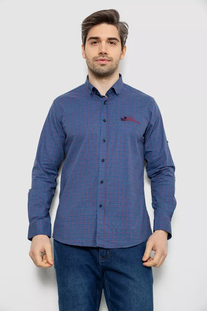 Купити Сорочка чоловіча в клітку з принтом, колір джинс, 186RM04 - Фото №1