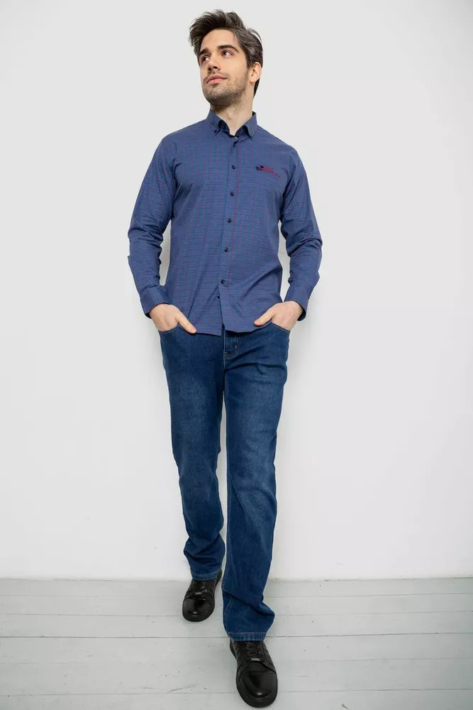 Купити Сорочка чоловіча в клітку з принтом, колір джинс, 186RM04 - Фото №2
