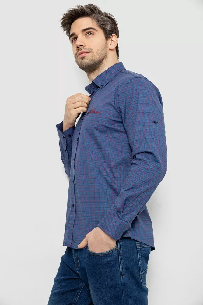 Купити Сорочка чоловіча в клітку з принтом, колір джинс, 186RM04 - Фото №3