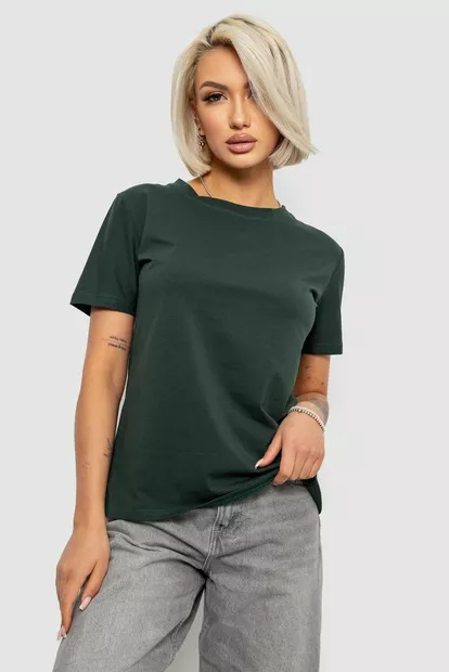 Футболка женская однотонная, цвет темно-зеленый, 204R3333