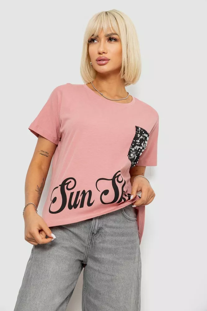 Купить Футболка женская с принтом, цвет пудровый, 244R2057 - Фото №1