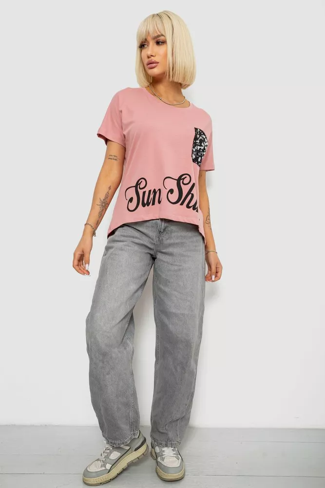 Купить Футболка женская с принтом, цвет пудровый, 244R2057 - Фото №2