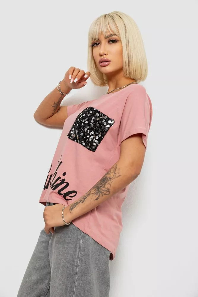 Купить Футболка женская с принтом, цвет пудровый, 244R2057 - Фото №3