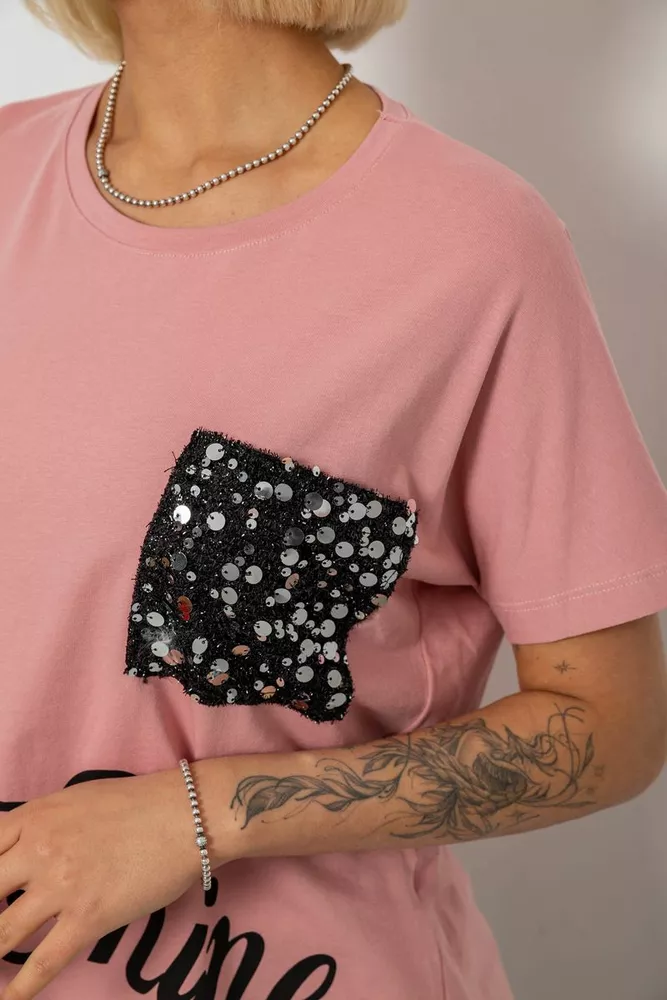 Купить Футболка женская с принтом, цвет пудровый, 244R2057 - Фото №5