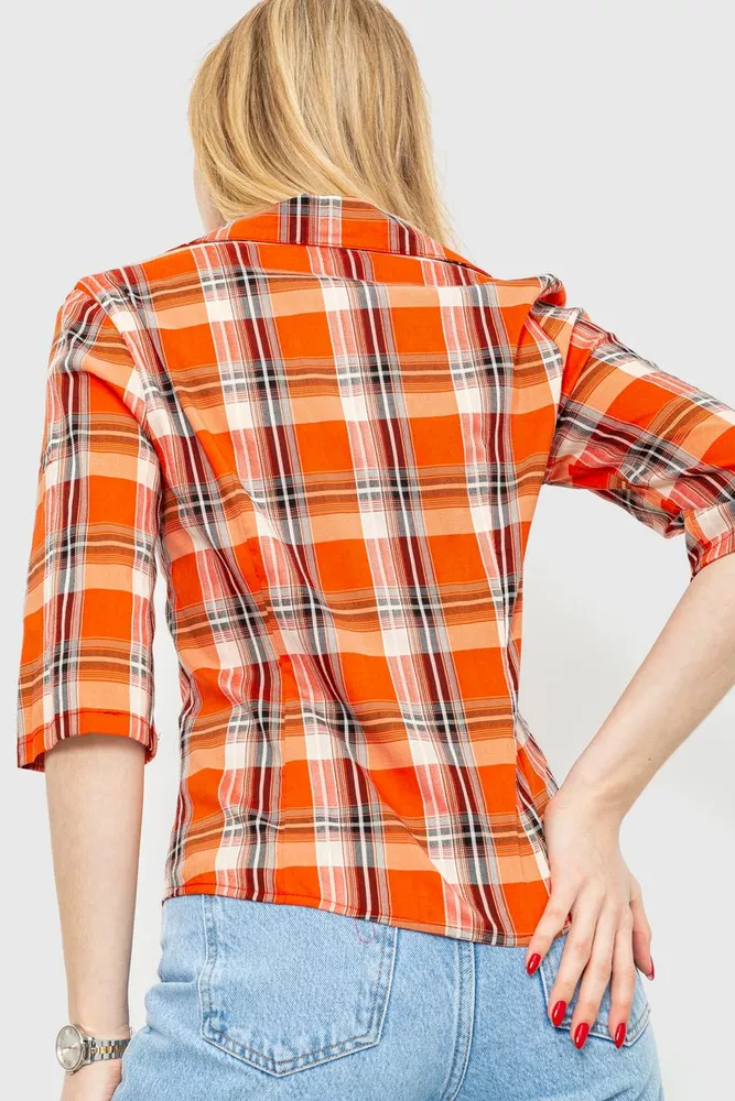 Купити Сорочка жіноча в клітку, колір оранжево-сірий, 230R063 оптом - Фото №4