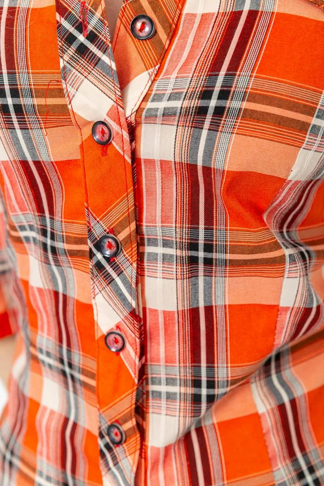 Купити Сорочка жіноча в клітку, колір оранжево-сірий, 230R063 оптом - Фото №5