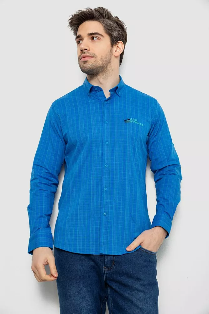 Купить Рубашка мужская в клетку c принтом, цвет электрик, 186RM04 - Фото №1