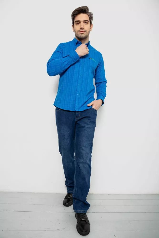 Купить Рубашка мужская в клетку c принтом, цвет электрик, 186RM04 - Фото №2