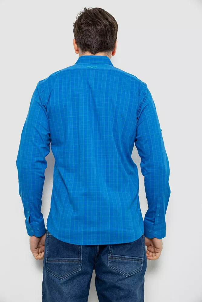 Купить Рубашка мужская в клетку c принтом, цвет электрик, 186RM04 - Фото №4