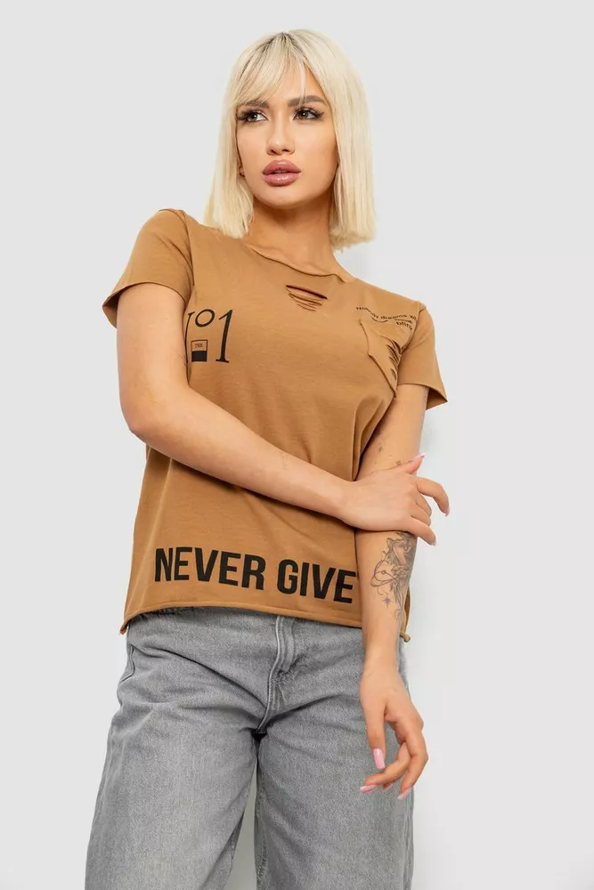 Купить Футболка женская с принтом, цвет бежевый, 244R2214-6 - Фото №1