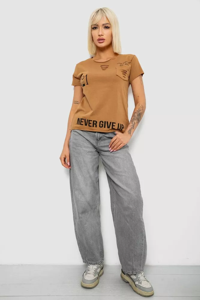 Купить Футболка женская с принтом, цвет бежевый, 244R2214-6 - Фото №2