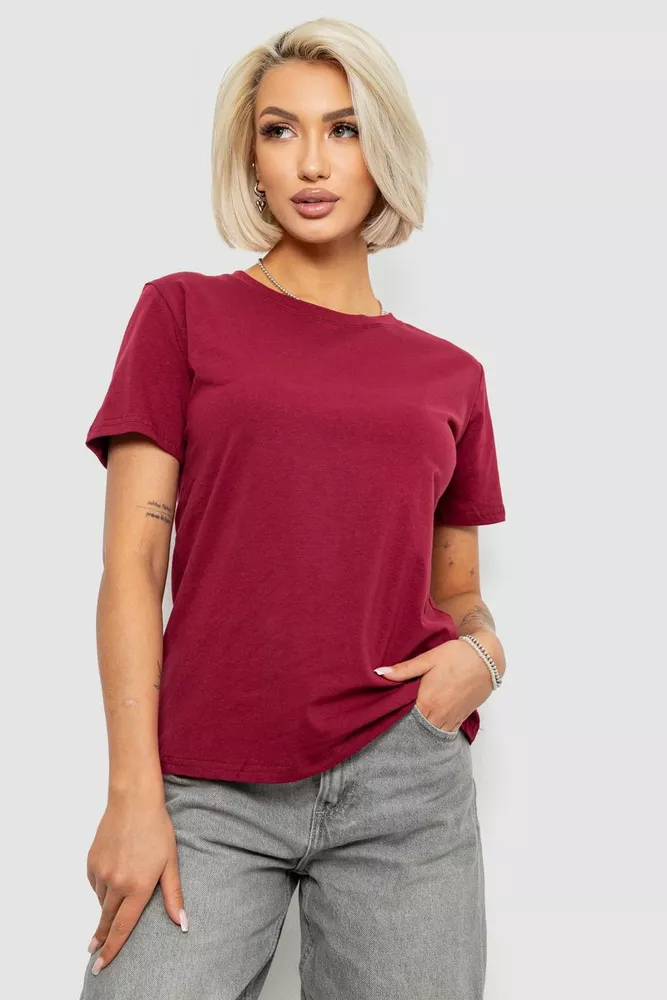 Купить Футболка женская однотонная, цвет бордовый, 204R3333 - Фото №1
