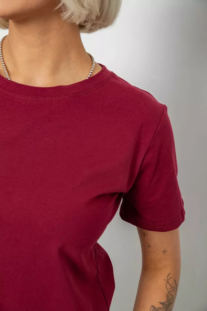 Купить Футболка женская однотонная, цвет бордовый, 204R3333 - Фото №5
