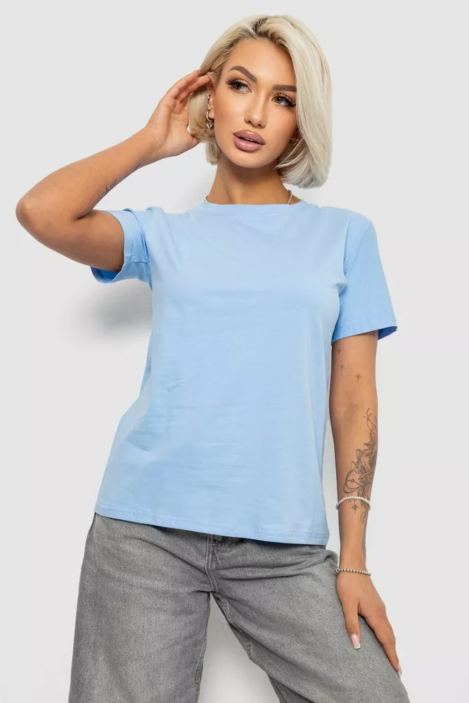 Купить Футболка женская однотонная, цвет голубой, 204R3333 - Фото №1