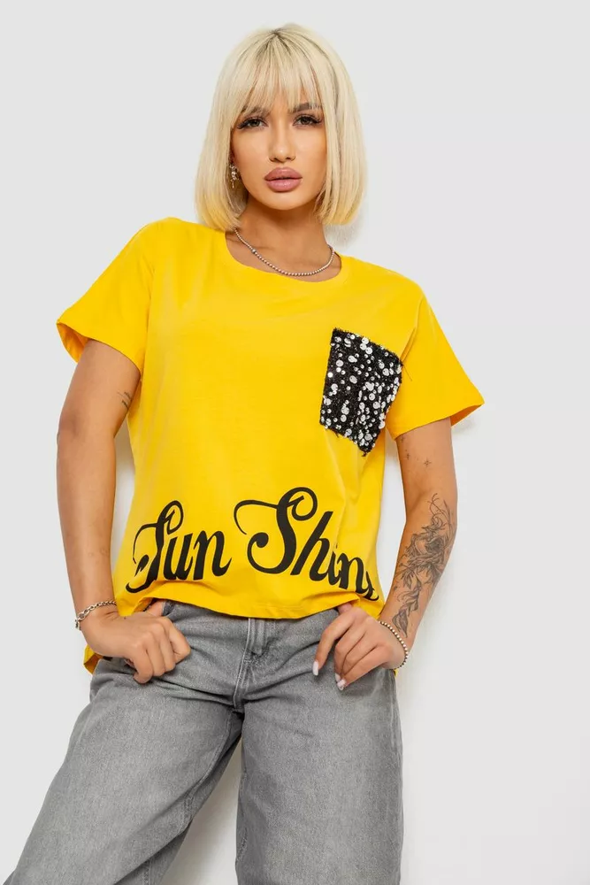 Купить Футболка женская с принтом, цвет желтый, 244R2057 - Фото №1