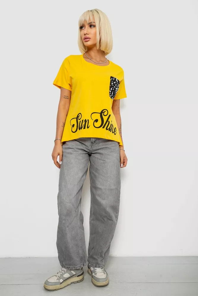 Купить Футболка женская с принтом, цвет желтый, 244R2057 - Фото №2