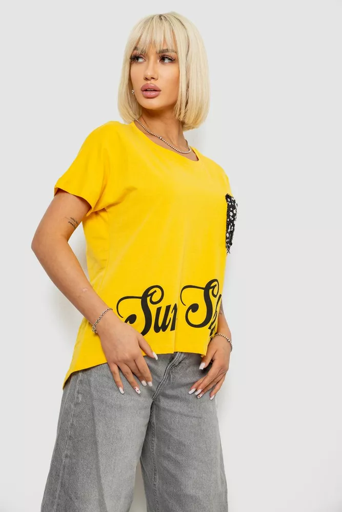 Купить Футболка женская с принтом, цвет желтый, 244R2057 - Фото №3