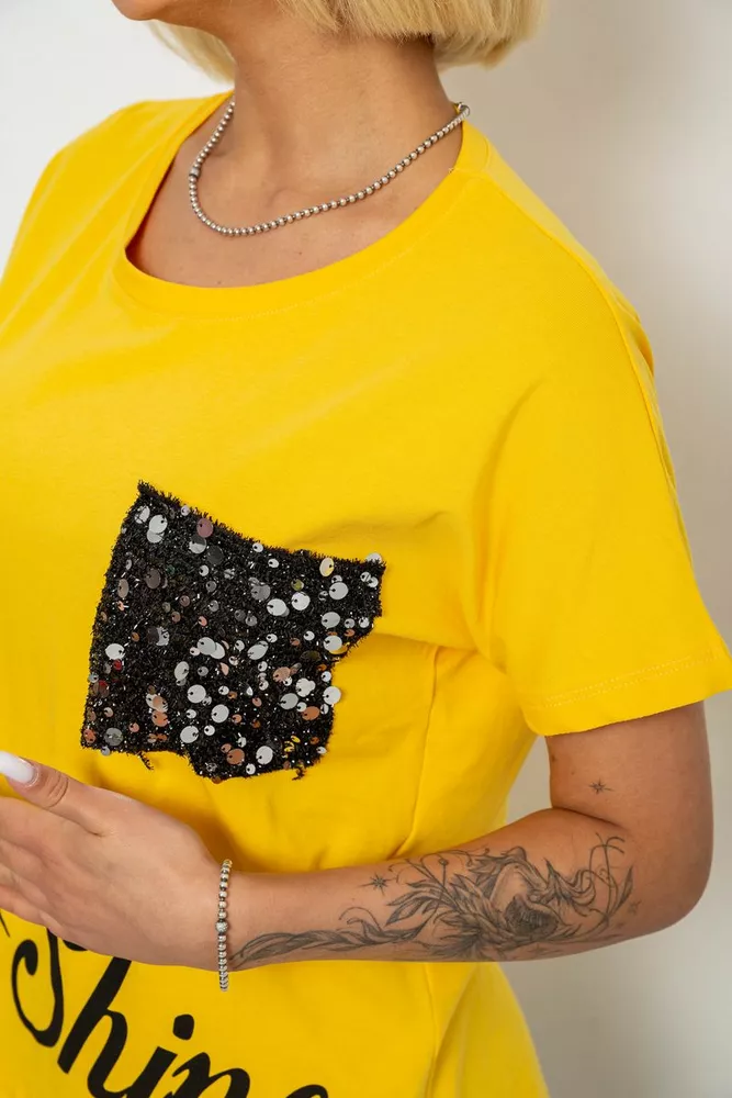 Купить Футболка женская с принтом, цвет желтый, 244R2057 - Фото №5