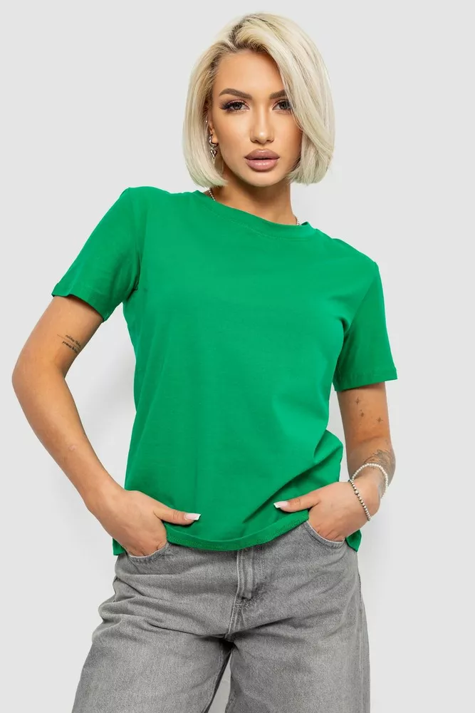 Купить Футболка женская однотонная, цвет зеленый, 204R3333 - Фото №1