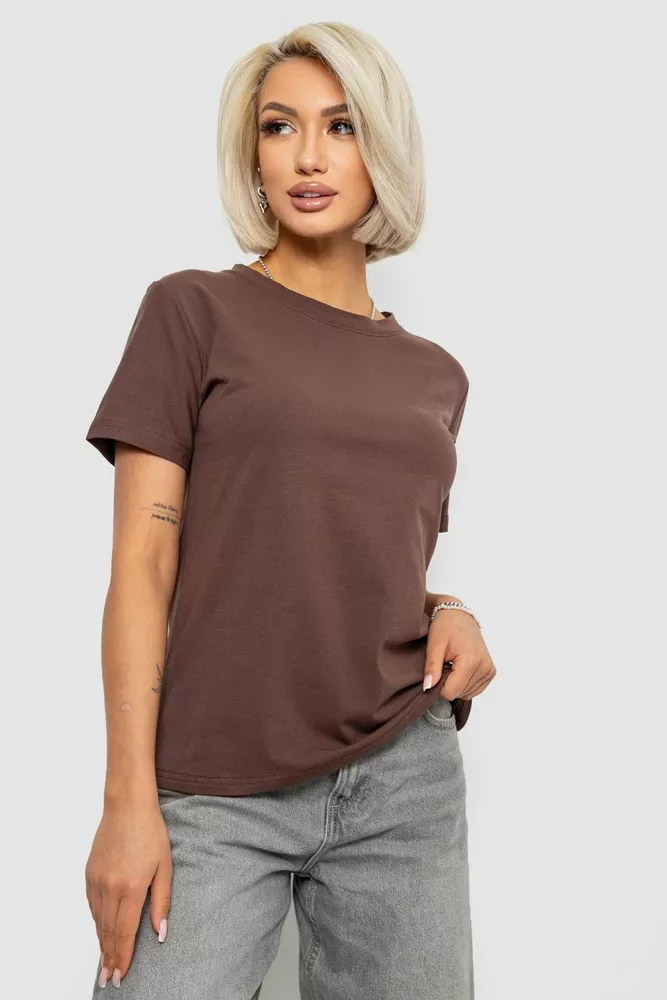Купить Футболка женская однотонная, цвет коричневый, 204R3333 - Фото №1
