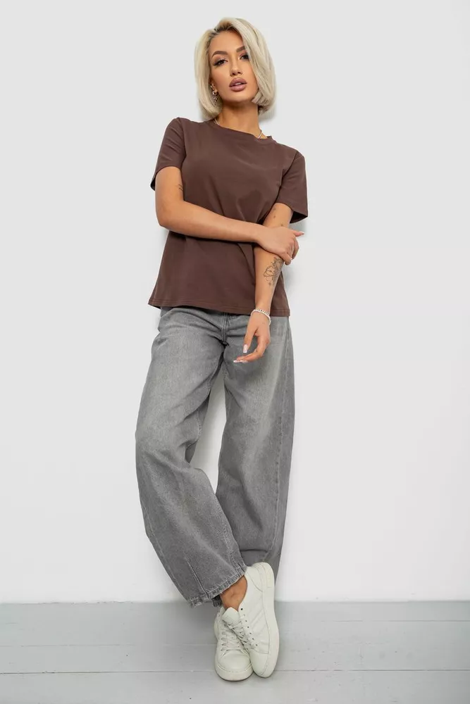 Купить Футболка женская однотонная, цвет коричневый, 204R3333 - Фото №2