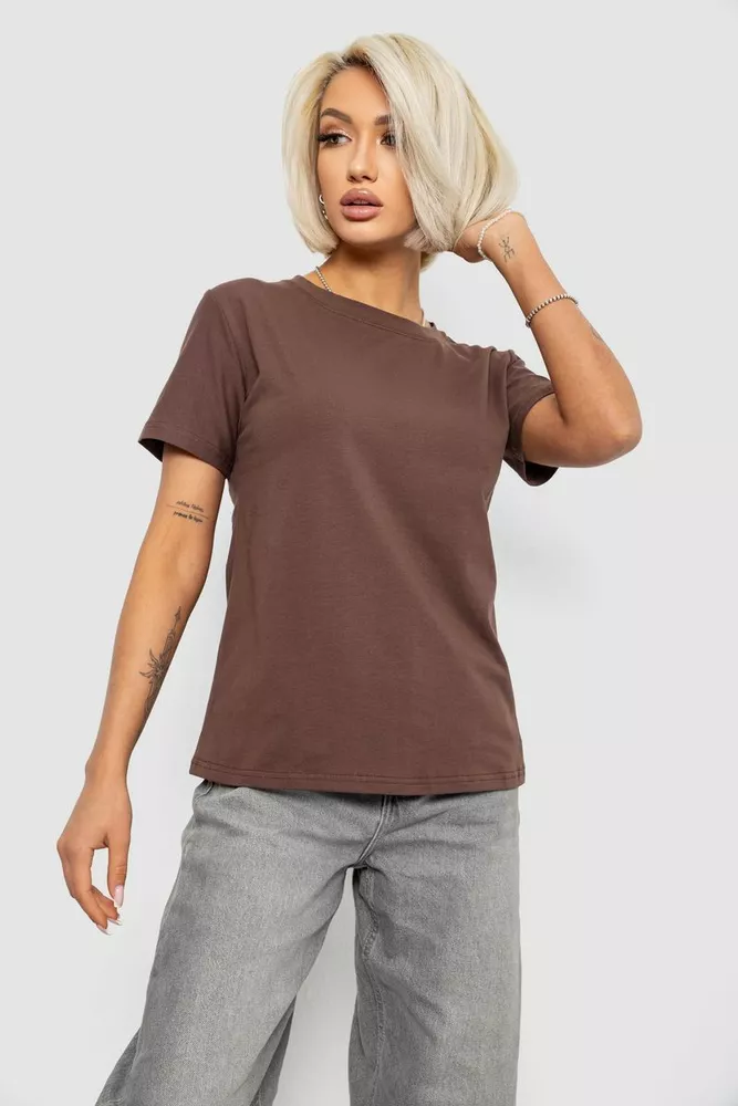 Купить Футболка женская однотонная, цвет коричневый, 204R3333 - Фото №3