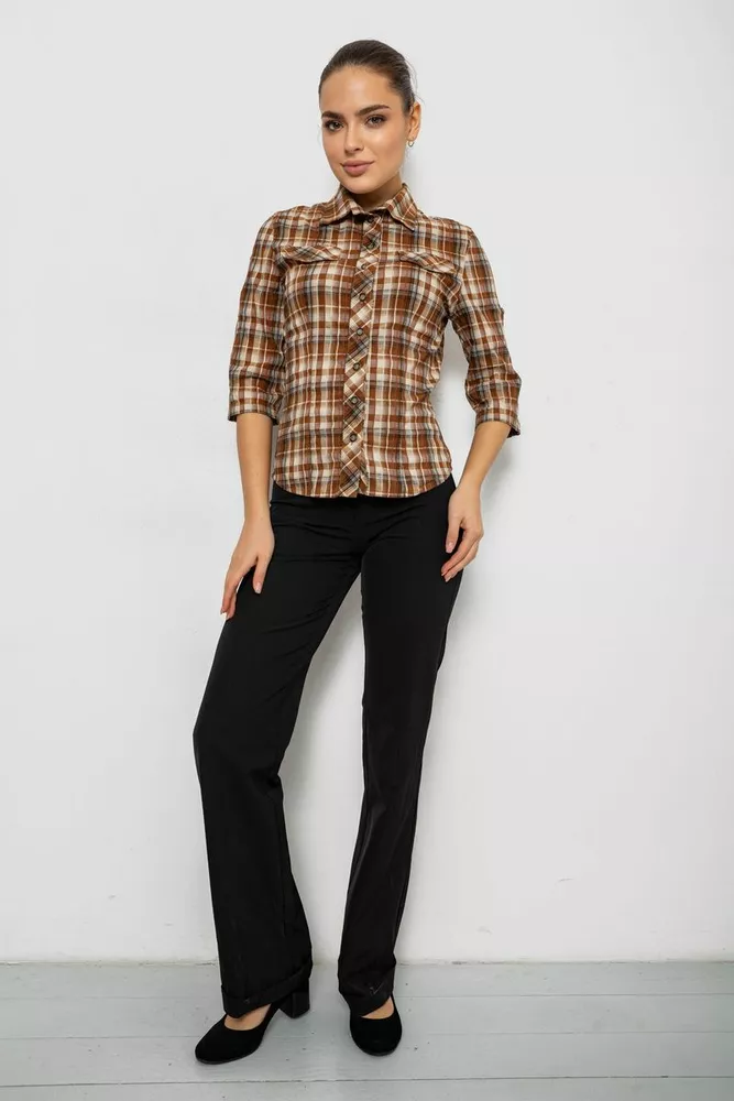 Купить Рубашка женская в клетку, цвет коричневый, 230R063 - Фото №2