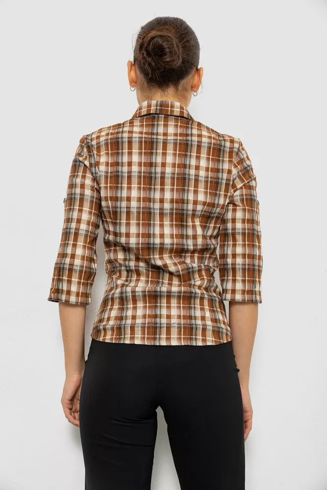 Купить Рубашка женская в клетку, цвет коричневый, 230R063 - Фото №4