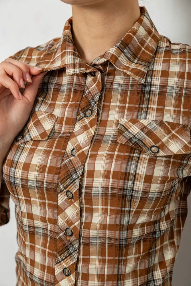 Купить Рубашка женская в клетку, цвет коричневый, 230R063 - Фото №5